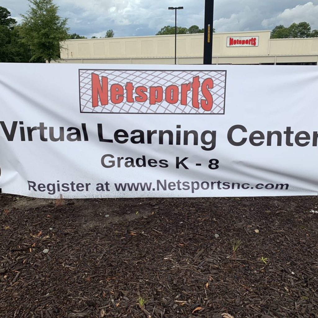 exterior banner with Netsports logo and text that says "virtual learning center"